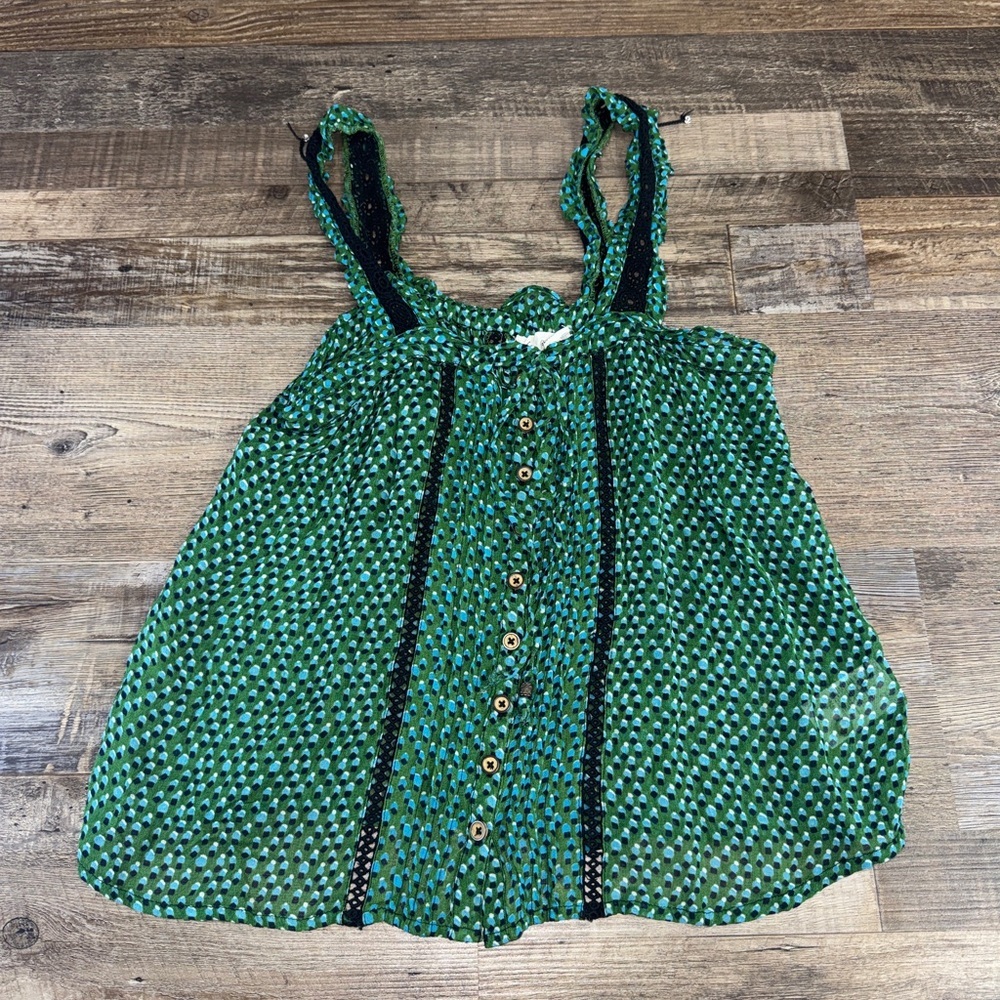 Anthropologie‎ Green Patterned Button Front Tank Top Size 2 XS